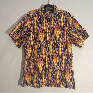 VTG High Seas Trading Co Mens Flame Button Down Shirt Sz L Street Retro Funky